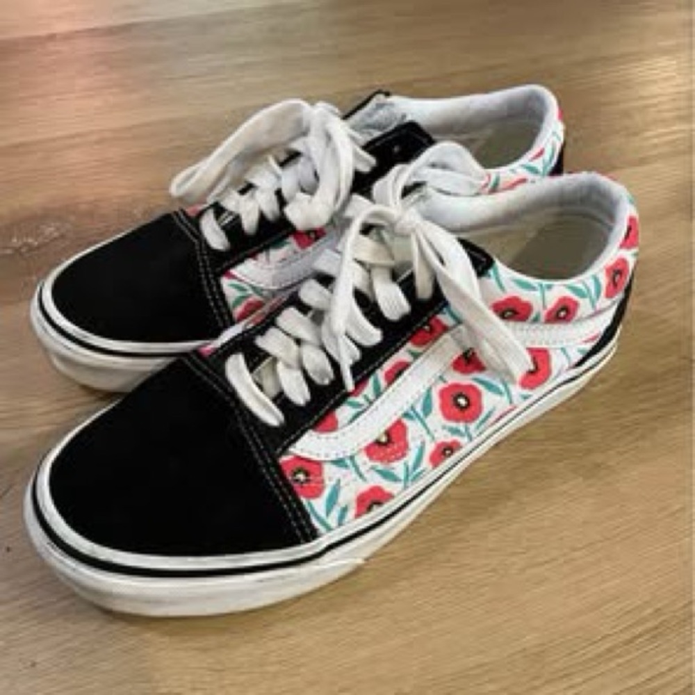 Floral Black and White Vans Sneakers